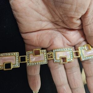 Gold-plated Bracelet, Mother of Pearl & Swarovski Aurora Borealis Crystals